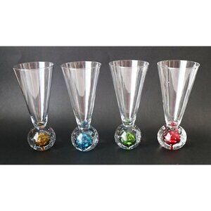 Vintage Handblown Glass Champagne Flutes - Set Of 4 With Controlled Bubble Bases